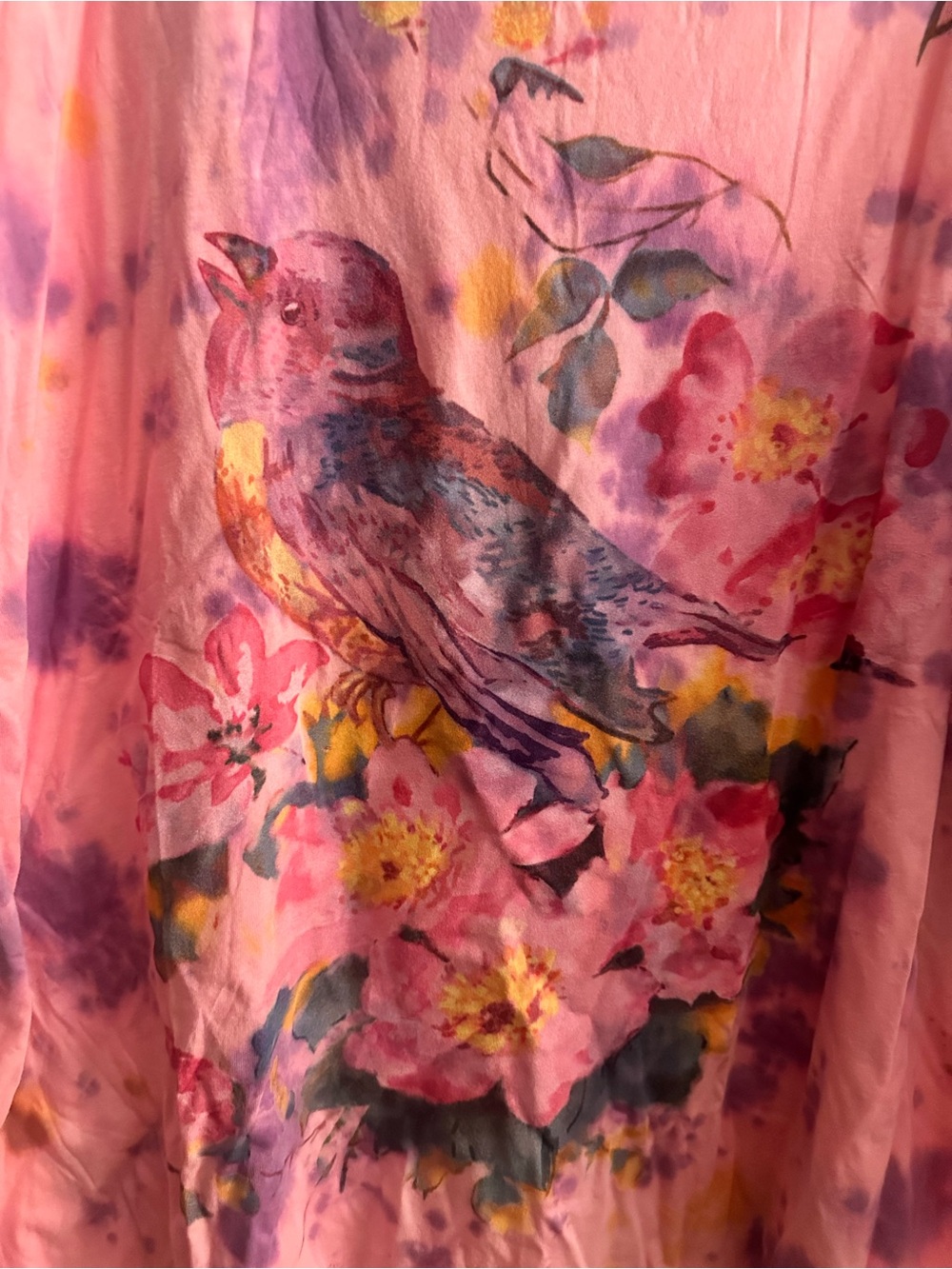 NWT Bright Pink Floral & Bird-Print Long Sleeve Tee - Picture 3 of 8
